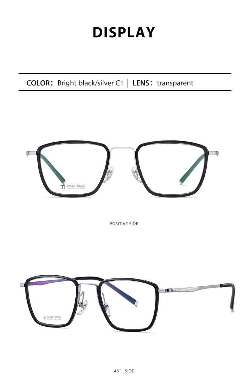 Men'S Black Acetate Glasses Optical Titanium Simple Design OEM