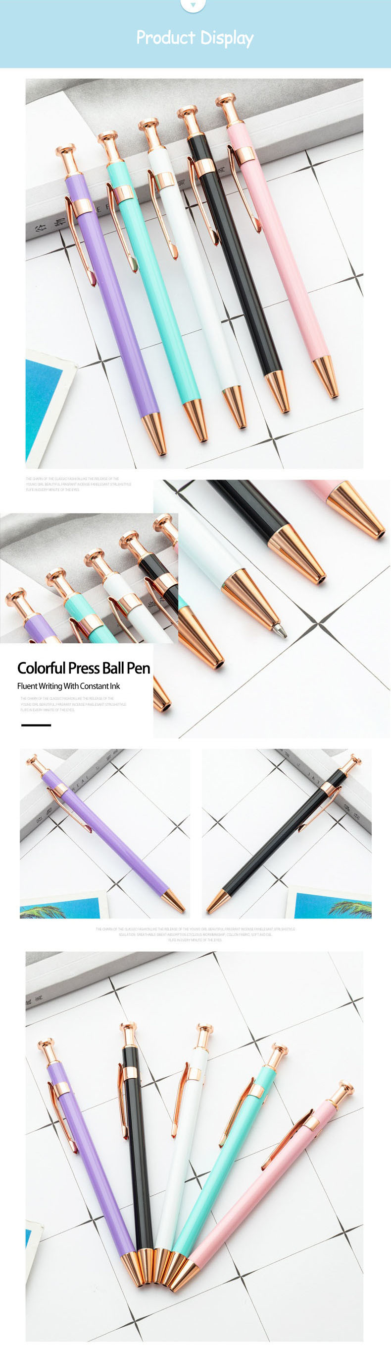 Macaron Color Press Metal Ball Pen With Golden Clip Fancy Portable Gift Pens