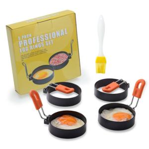 China Anti Scald Stainless Steel Houseware 2.95Inch Fried Egg Ring Mold 4 Packs With Oil Brush wholesale