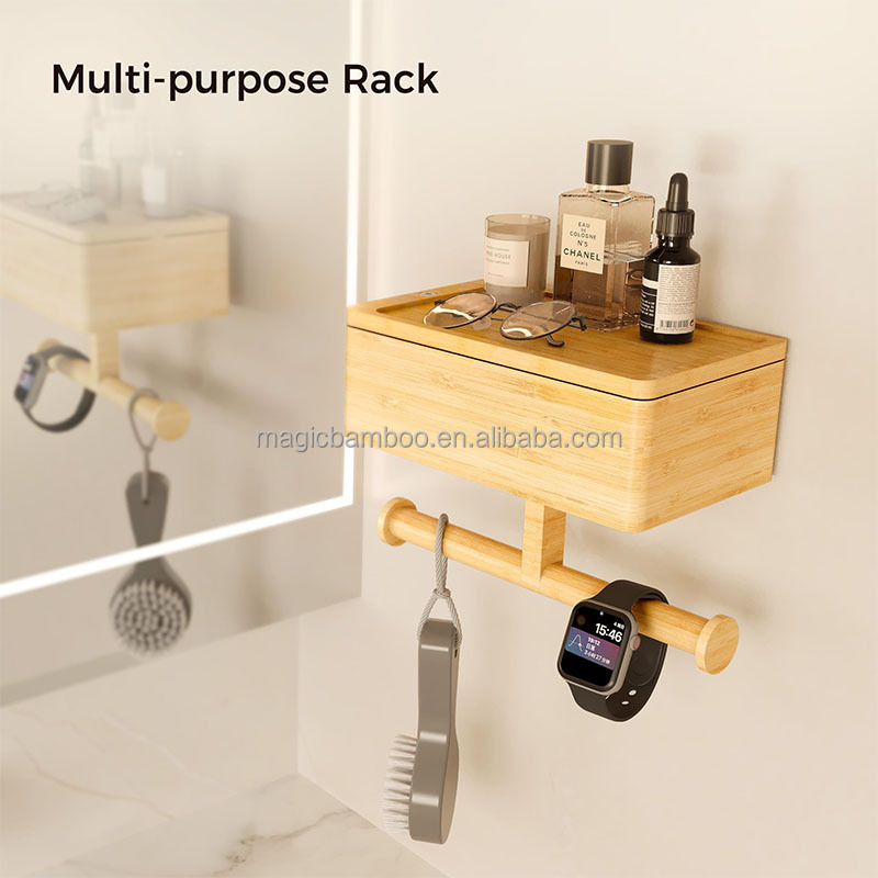 3 In 1 Bamboo Bathroom Storage Rack Wall Mount Toilet Paper Holder OEM