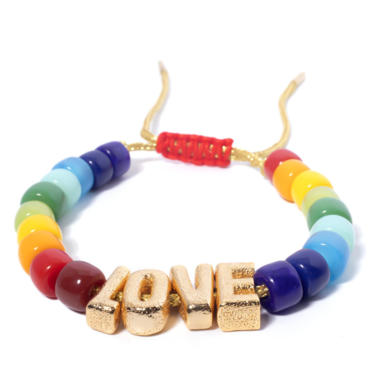 OEM gold Nylon Friendship Letter Bead Bracelet With adjustable braid clasp