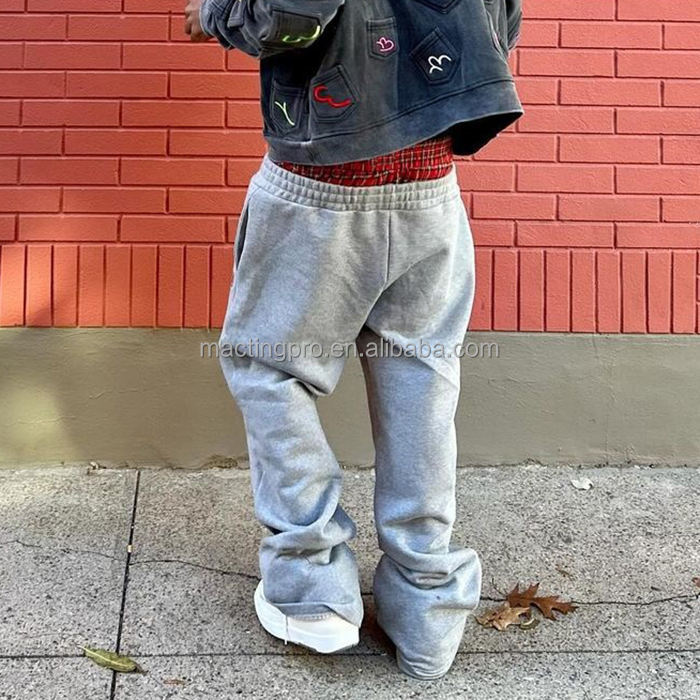 Custom Printed Logo Men's Wide Leg Baggy Sweatpants in French Terry with Double Waist Closure