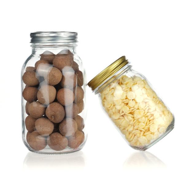 High Quality Clear Food Packaging Storage Round Glass Mason Jar With Aluminum