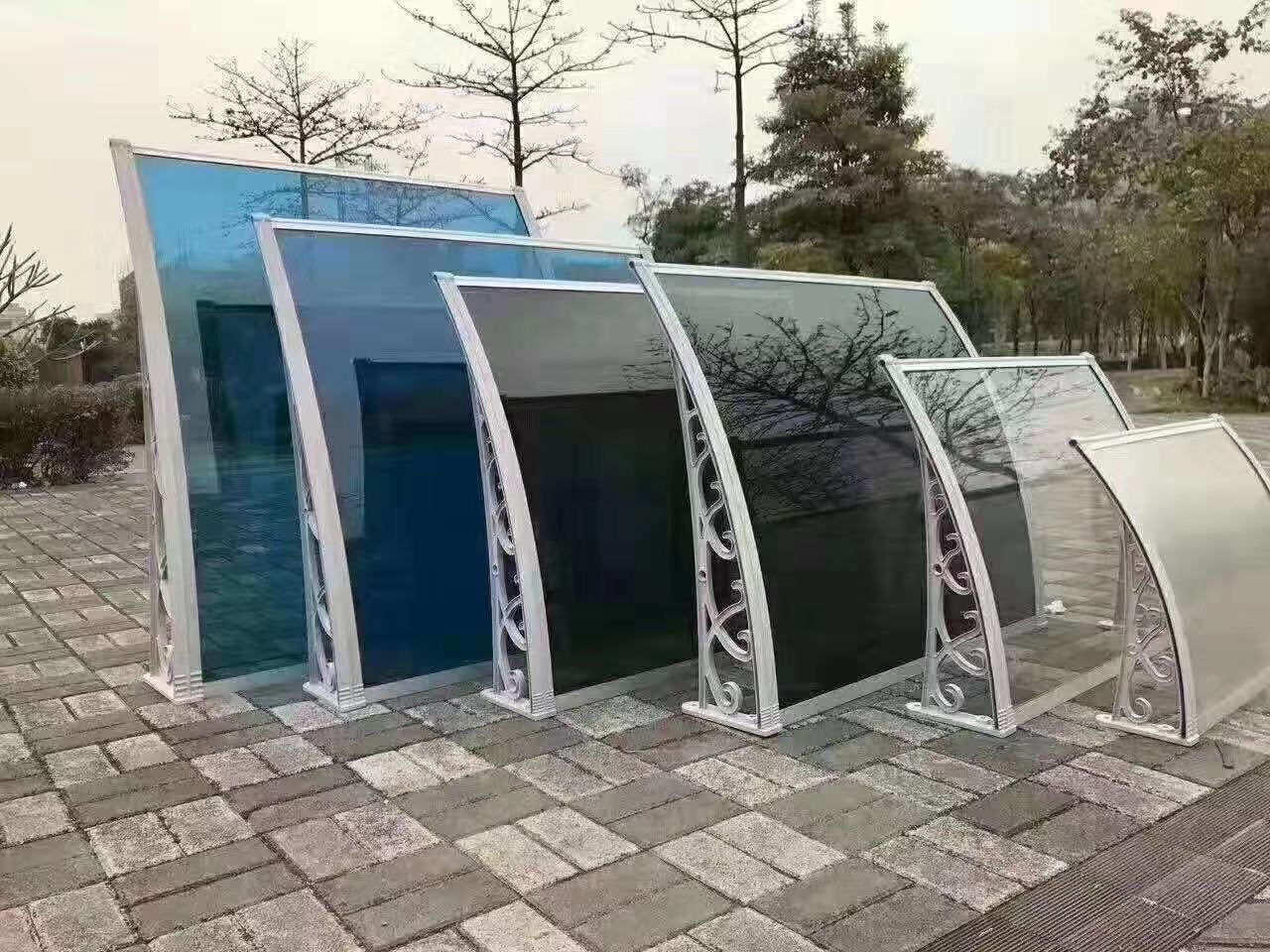 Plastic Canopy Polycarbonate Window Awning With Blue PC Sheet Sail Finishing Awning Bracket
