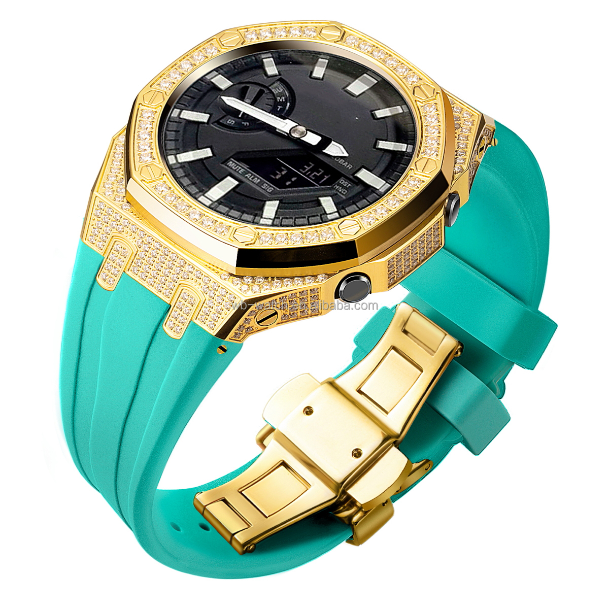 Full Zircon Diamond Stainless Steel Watch Case And Band For Casio Ga2100 Replacement