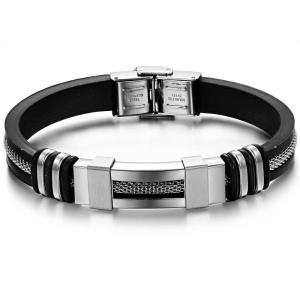 China Tagor Stainless Steel Jewelry Super Fashion Silicone Leather Bracelet Bangle TYSR087 wholesale