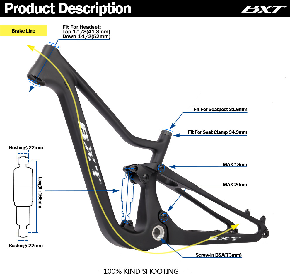 XC Carbon Full Suspension Frame 24 Kids MTB Bike Frame