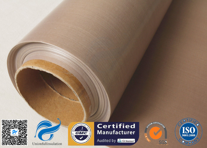 Brown PTFE Coated Fiberglass Cloth 0.16MM 6MIL Non Stick Plain Weave