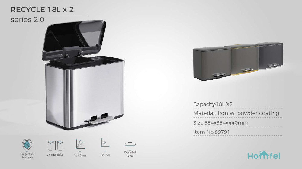 OEM Accepted 18L Rolling Cover Type Stainless Steel Trash Bin For Household Garbage Container