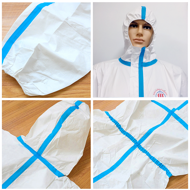 Type 4 Taped White Disposable Coveralls Anti Virus Blood Microbe Liquid Permeation