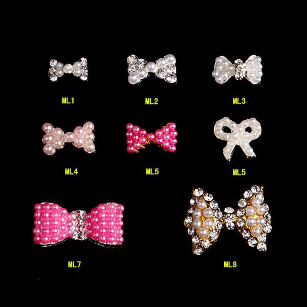 Fashion Nail Art Tips Stickers Deco Pearl Bow Alloy Jewelry Glitter RhinestoneML