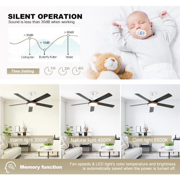 OEM LED Ceiling Fan 54 Inch 6 Speeds Remote Control Dimmable Light 3 Color Options