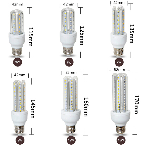 2U 3U 4U LED Energy Saving Lights 3W 5W 7W 9W 12W 15W 18W led corn lamps 12V CFL lamps