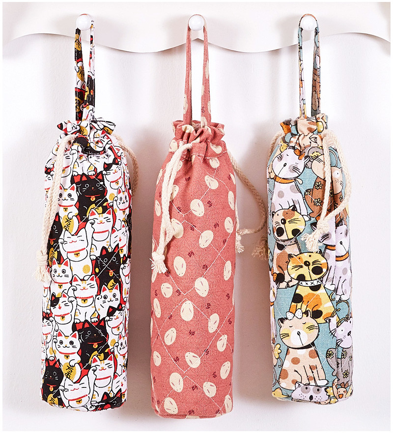 Drawstring Vintage Flower Printing Cotton Glass Wine Bottle Sleeve