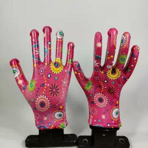 China Polyester Liner Pu Garden Work Gloves Flower Printing For Women wholesale