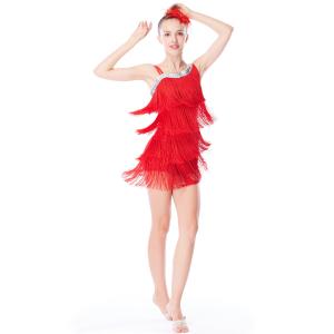 China Women Leotard Latin Dance Costumes Diagonal - Neck Royal Blue Tassel Sequins wholesale