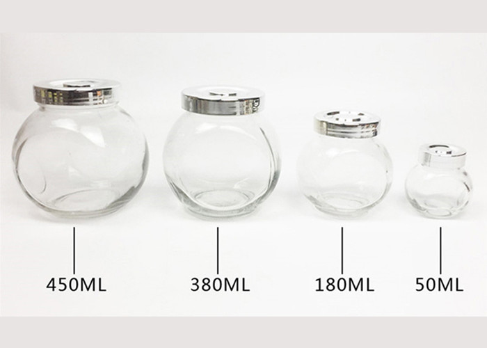 Clear Flat Drum Shape Empty Glass Jars Food Storage For Candy / Spices