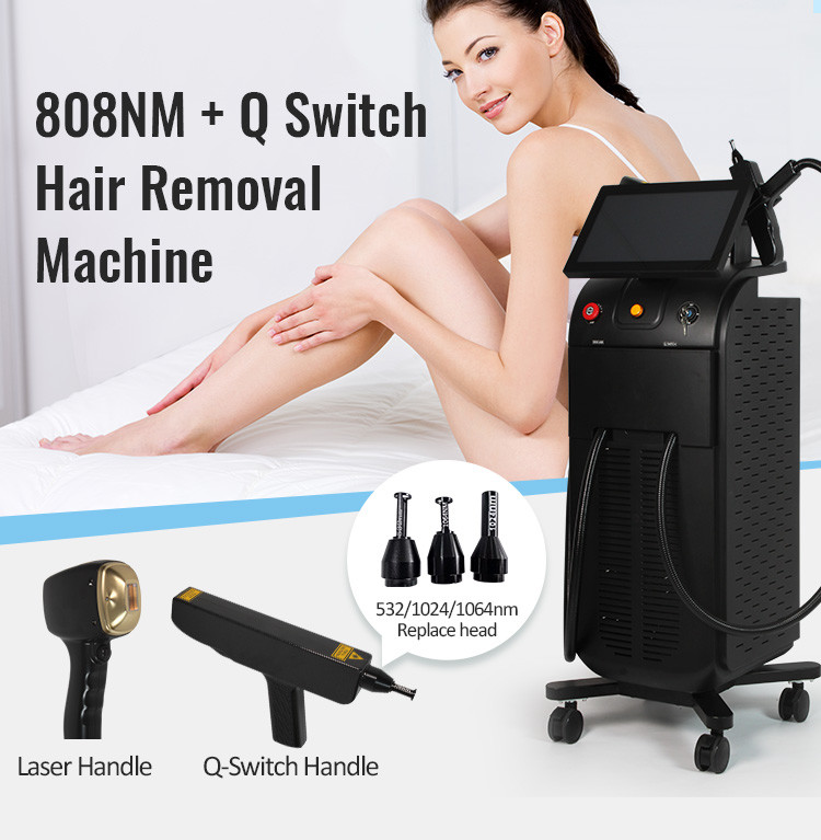 Q Switch 2 Handles Soprano Diode Laser 808nm Nd Yag For Hair Removal