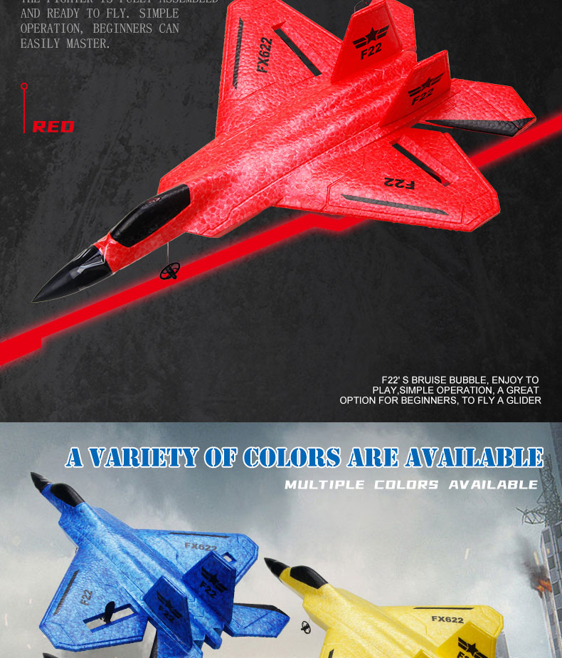FX622 RC Plane Remote Control Aircraft F22 Model Toy Small Foam Glider With Lights Fighter for Upgrade 2.4GHz Frequency