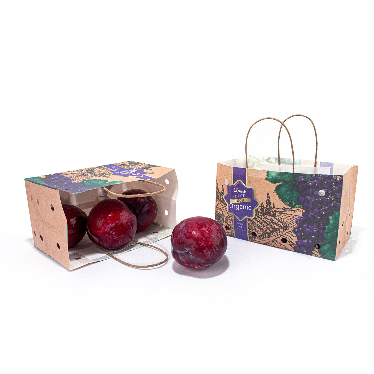 Fruit Vegetable Packaging Paper Bag CMYK / Pantone Color With Uncoated Lining