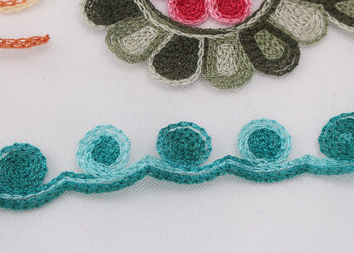 Embroidered Lace Dress Fabric , Corded Lace Fabric Floral Tulle For Dressmaking