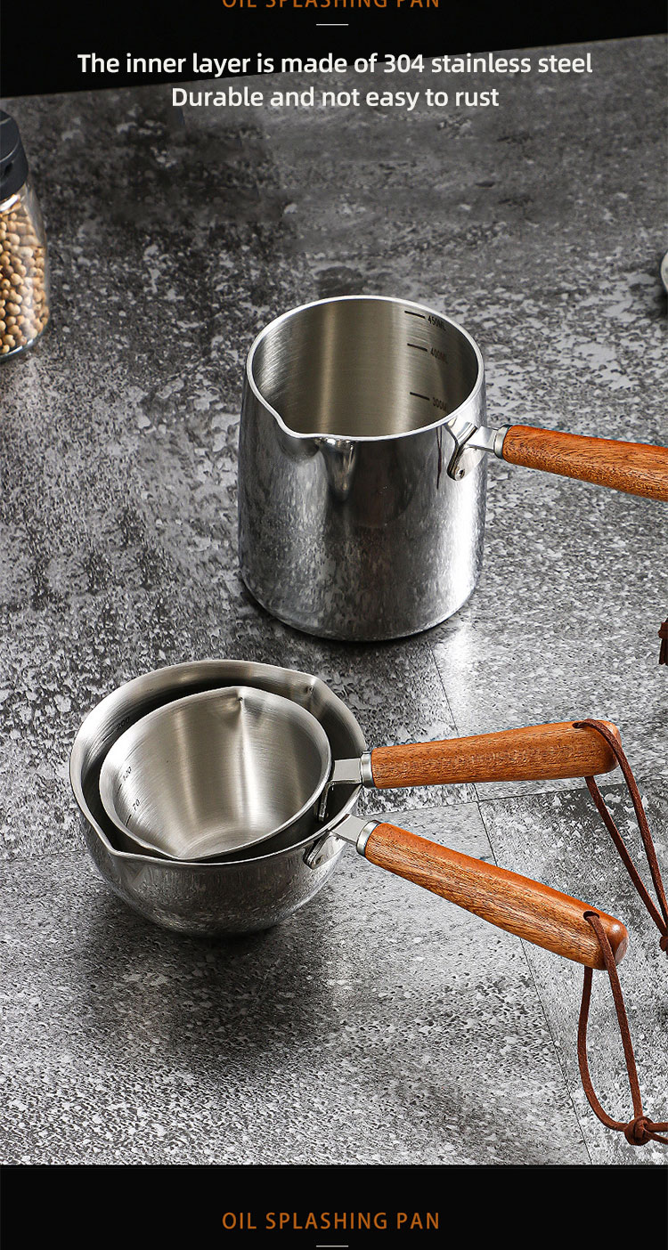 High Quality 304 Stainless Steel Measuring Cup Cooking Pot Sauce Scoop Heating Oil Pot