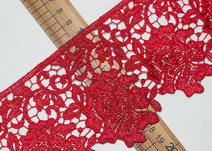 Red Flower Embroidered Lace Trim By The Yard Environmental Protection