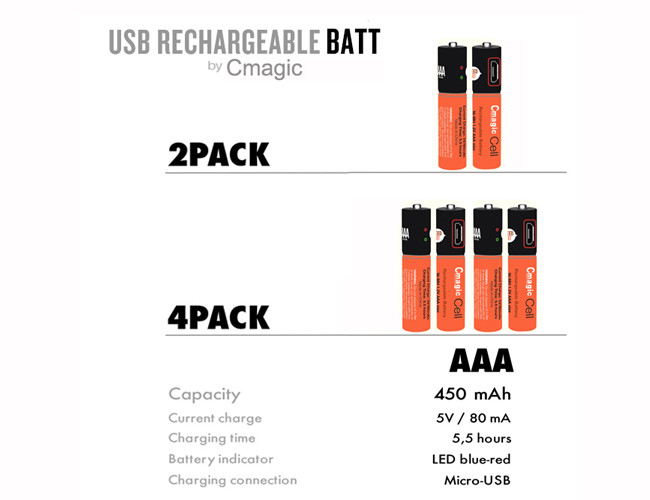 New fashion Portable USB AAA Battery , Ni-MH Rechargeable Battery 450mAh