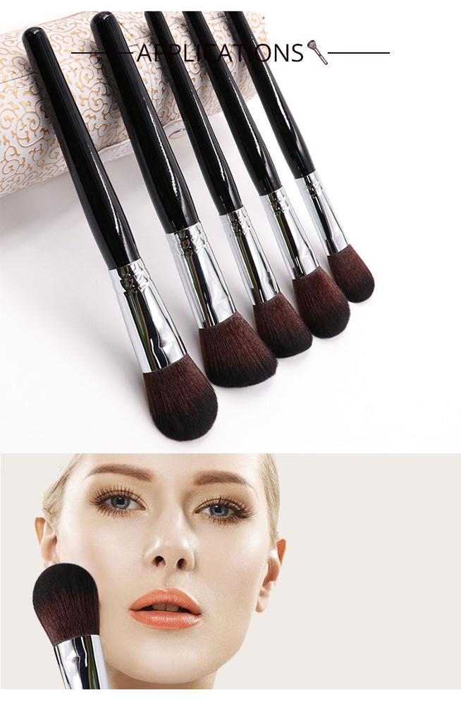 Glitter Handle 5pcs Goat Hair Makeup Brushes For Foundation And Concealer