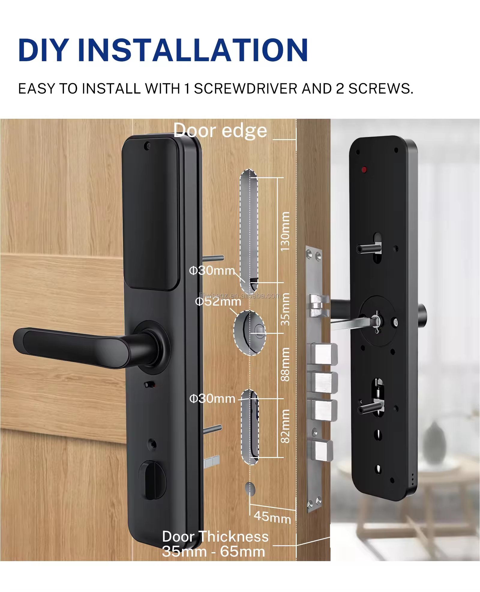 Tuya Smart Door Lock with Fingerprint WiFi Bluetooth for Wood Steel Doors