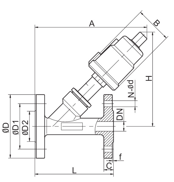 Y Type Pneumatic Flanged Angle Seat Valve Stainless Steel