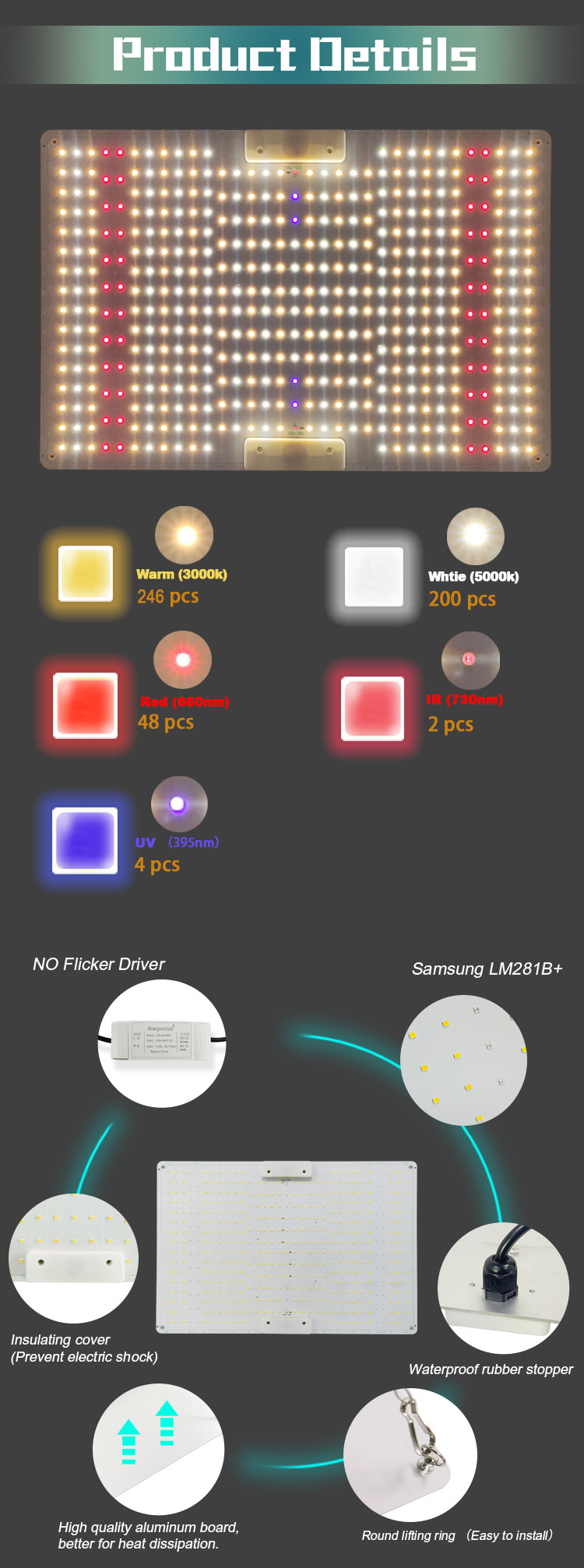 Full Spectrum 100w Led Light Thin Quantum Board Lamp AC100V No Flicker Driver