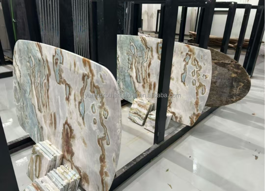 Maldives Blue Luxury Stone Translucent Polished Big Slab for Hotel Dining Table Set