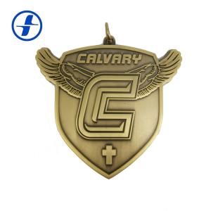 China Antique Gold Brass Custom Sports Medals And Ribbons , 3D Metal Plating Custom Race Medals wholesale