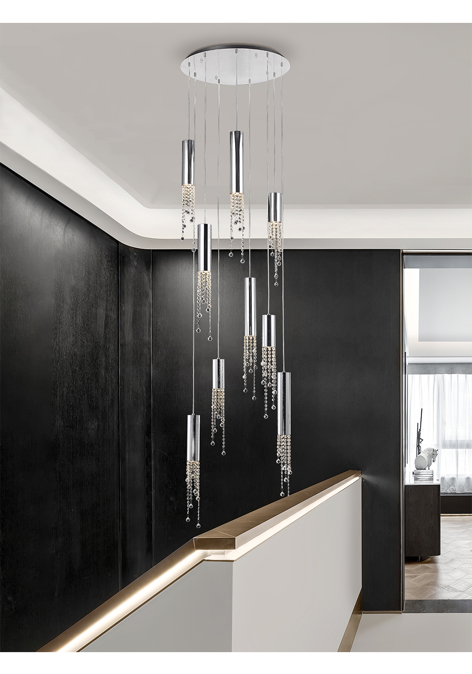 Modern chrome crystal ceiling chandelier for dining room long loft staircase large chandelier(WH-NC-46)