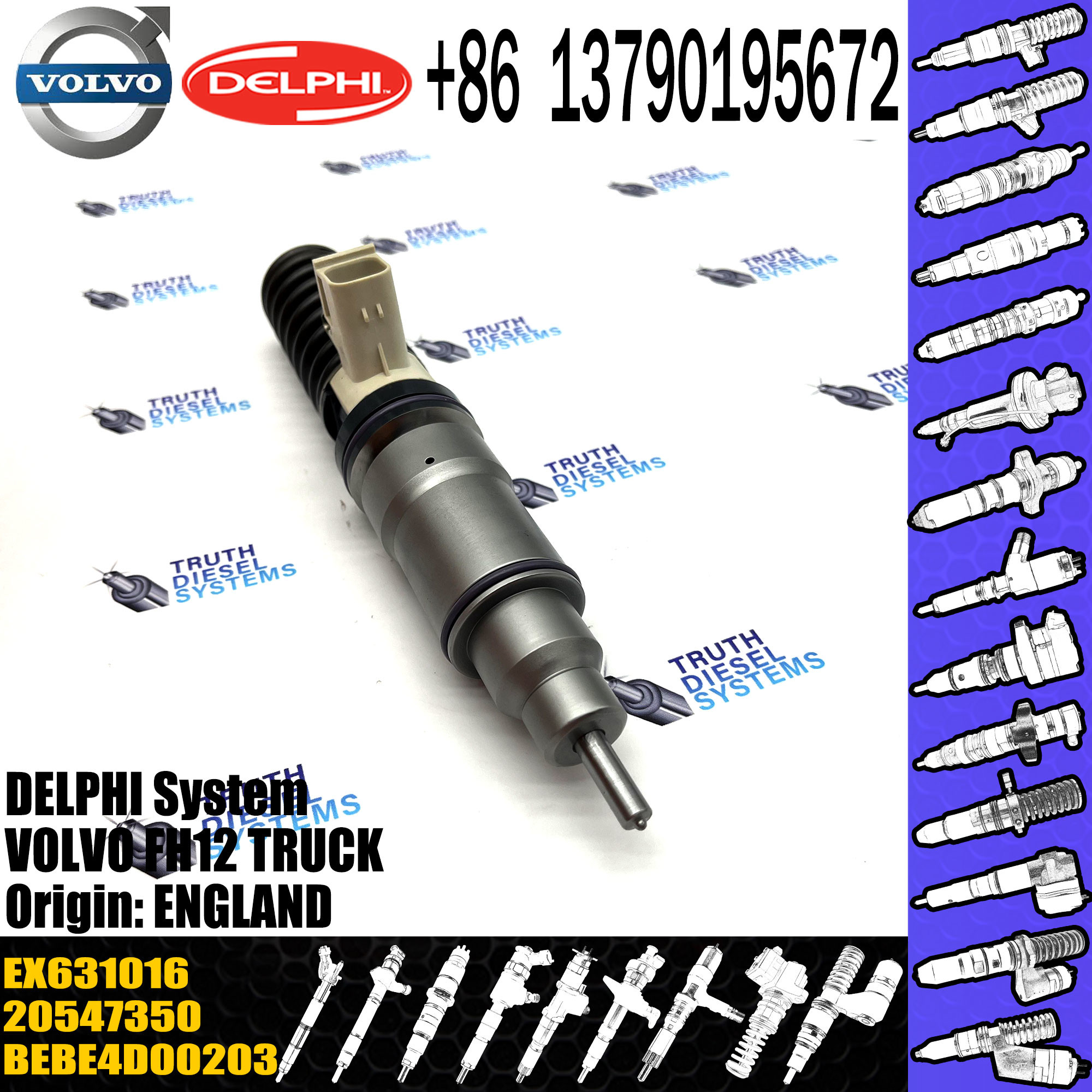 Diesel Fuel Injector 20510724 BEBE4D00203 EX631016 E3.0 for VOL FH12 TRUCK 425 / 435 BHP