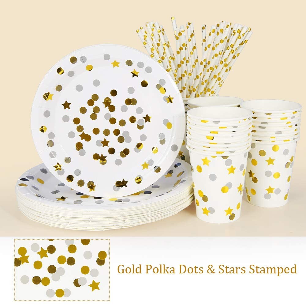 SGS Gold Dot Theme Party Decoration Compostable Disposable Dishware