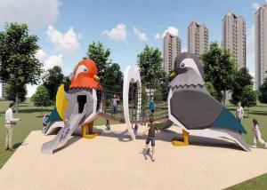 China Bird Artistic Playgrounds With Log Structure Climbing Net Outdoor Play Area Equipment wholesale