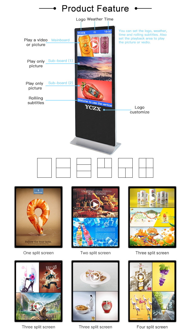 65 Inch Touch Screen Floor Standing Digital Signage For Indoor Advertising