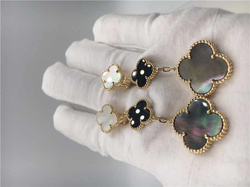 Van Cleef Arpels Magic Alhambra earrings 18k yellow gold with white and gray mother-of-pearl