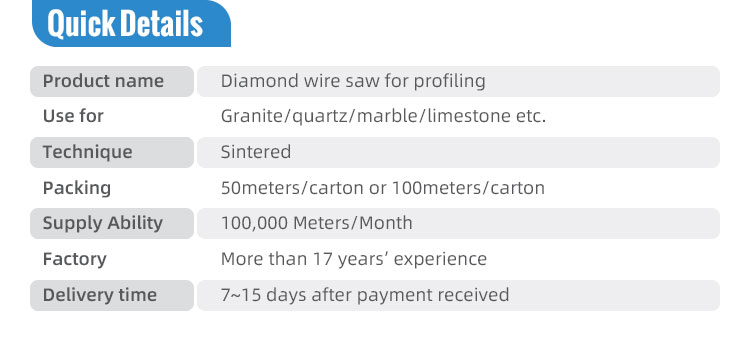 8.3mm 8.8mm 9.0mm Diamond Wire Cutting Rope Saw for Customized Granite Block Profiling