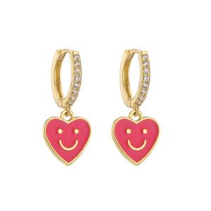 China Smiley Face14k Gold Jewelry Enamel Oil Drop Love Heart Dangle Earrings wholesale