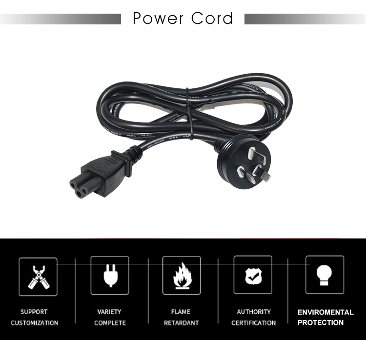 SAA Certified AU Plug to IEC C5 Power Cord 1.8m Black