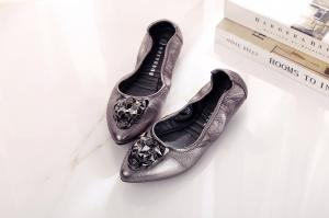 China Factory direct made ladies designer shoes grey brand name shoes pointed shoes goatskin foldable flat shoes BS-11 wholesale