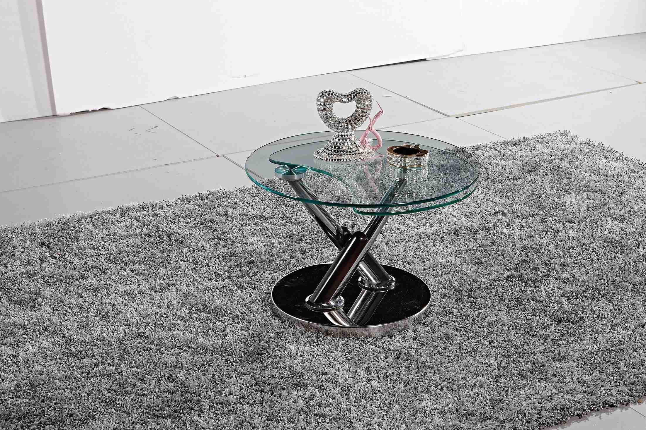 Round Glass Table Top Stylish Tea Table X Metal Base Side Small Table