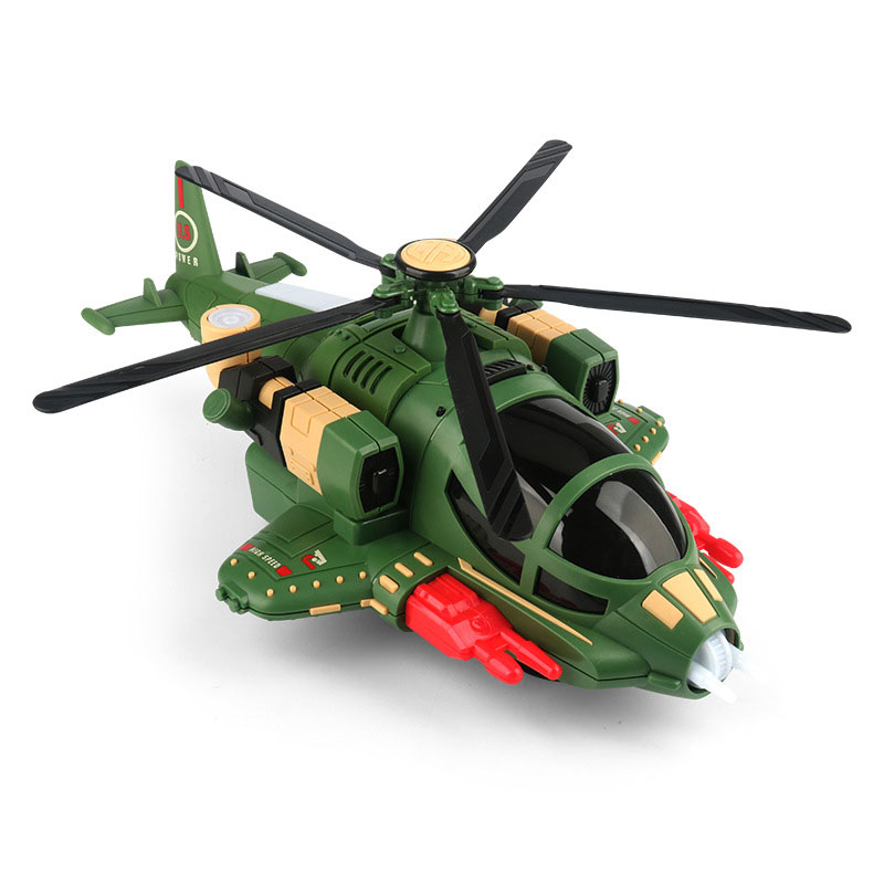 Unisex Electric Special Effects Music Lighting Universal Rotation Military Helicopter Toy
