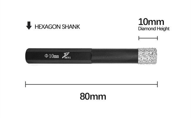 Diameter 10mm Brazed Hexagonal Diamond Drill Core Bit 80mm