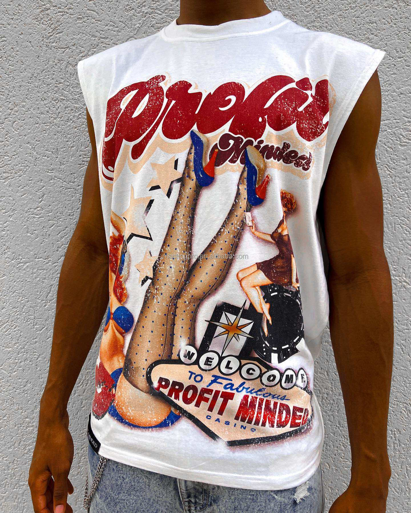 Custom Logo Streetwear Cut Raw Hem Tank Tops for Casual Daily Life Vintage Acid Wash