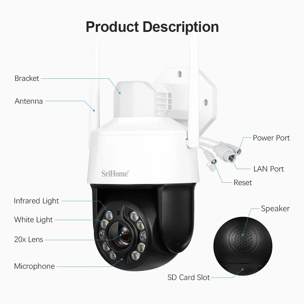 5G WiFi Outdoor Security Waterproof IP66 CCTV Network Camera 20X Optical Zoom Color Night Vision Camera
