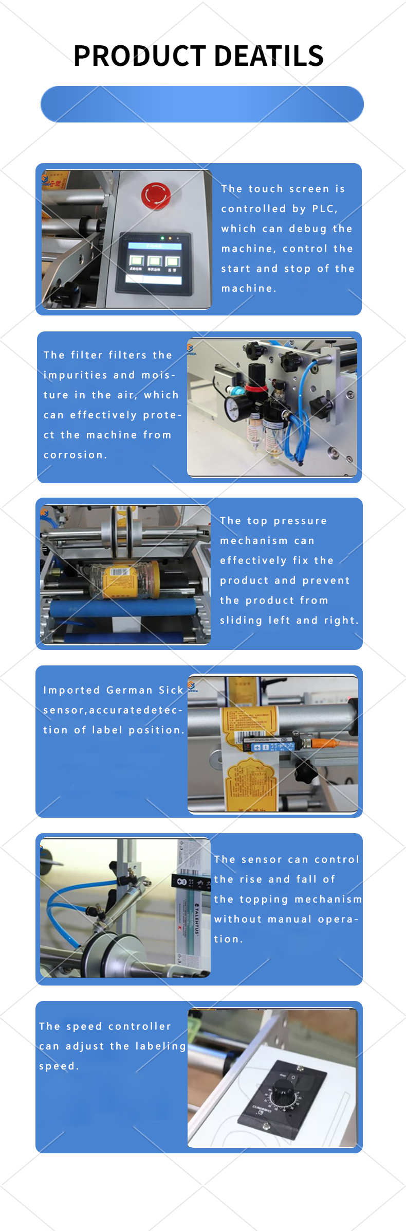DI 15mm-DI 150mm Plastic Round Bottles Sticker Label Printer for Front Back Labeling